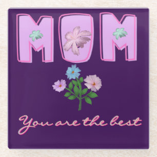 Custom Mom Typography Design,  Glass Coaster
