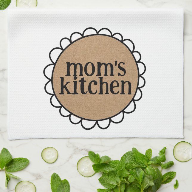 Custom MOM'S KITCHEN Scalloped Edge Tea Towel (Folded)