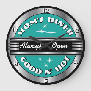 Custom Mom's Retro 1950s Diner Wall Clock - Aqua