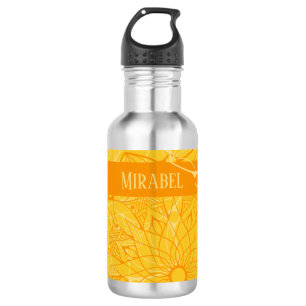 Custom Monochrome Orange Mandala Water Bottle