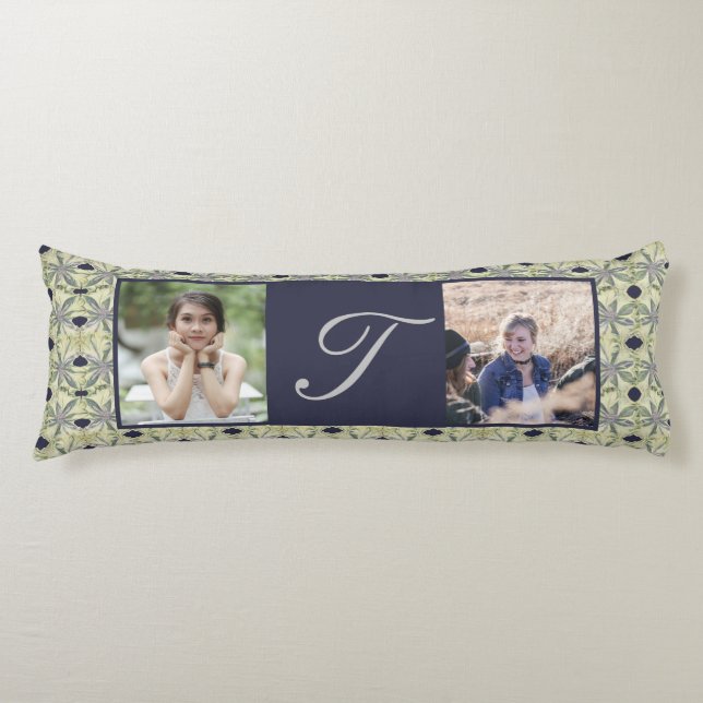 Custom Monogram 2 Photos Cyanus Flowers Body Cushion (Front)