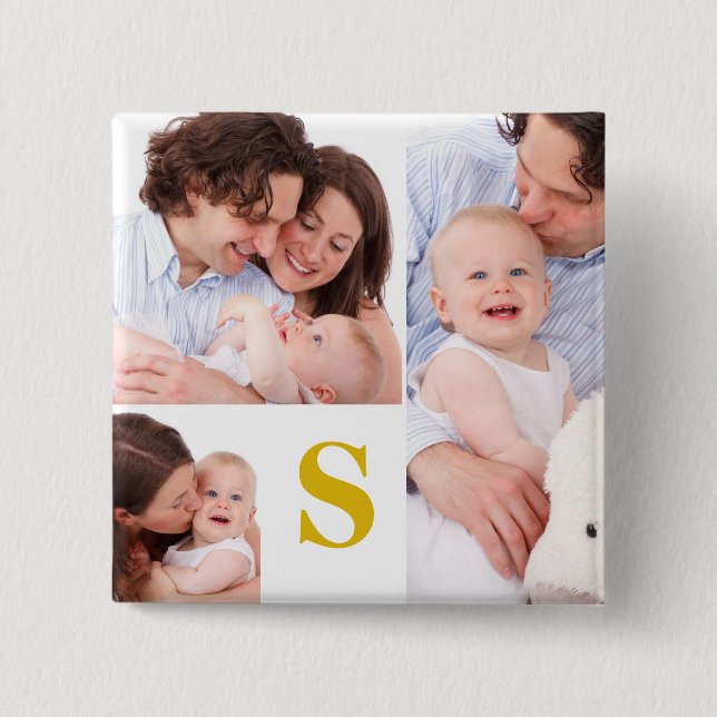 Custom Monogram 4 Photo Collage Button (Front)