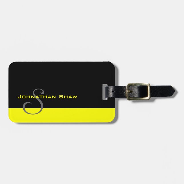 Custom Monogram 5 (Yellow) Luggage Tag (Front Horizontal)