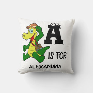 Custom monogram A is for Alligator funny reptile Cushion