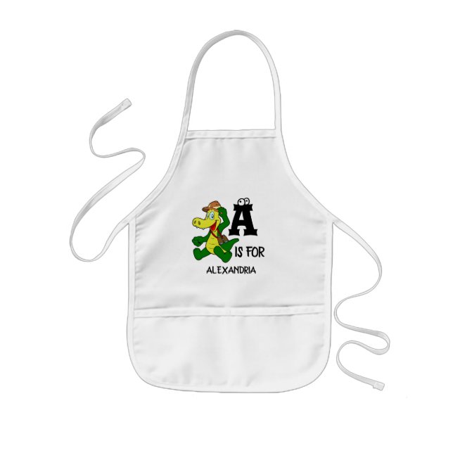 Custom monogram A is for Alligator funny reptile Kids Apron (Front)
