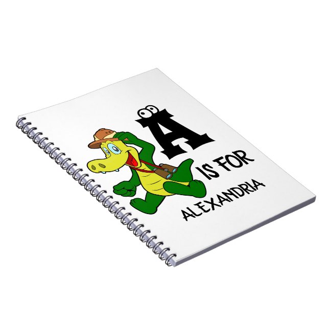 Custom monogram A is for Alligator funny reptile Notebook (Right Side)