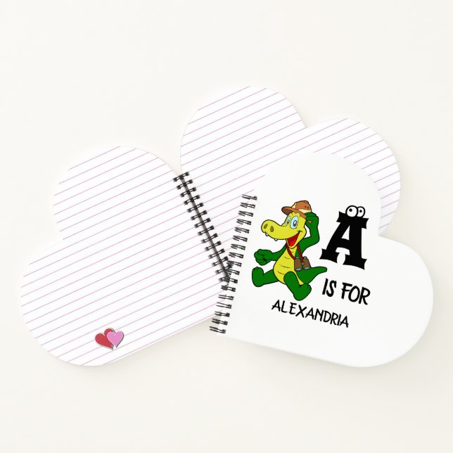 Custom monogram A is for Alligator funny reptile Notebook (Inside)