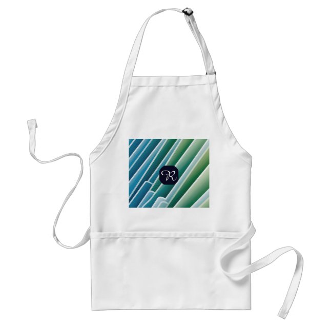 Custom Monogram Abstract Blue Green Adult Apron (Front)