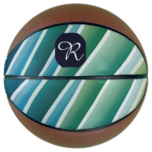 Custom Monogram Abstract Blue Green Basketball