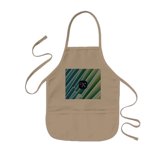 Custom Monogram Abstract Blue Green Kids' Apron (Front)