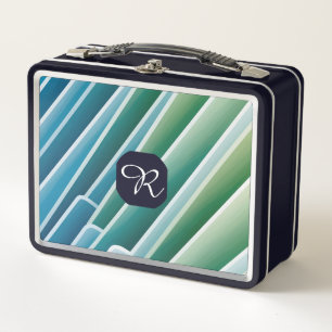 Custom Monogram Abstract Blue Green Metal Lunch Bo Metal Lunch Box