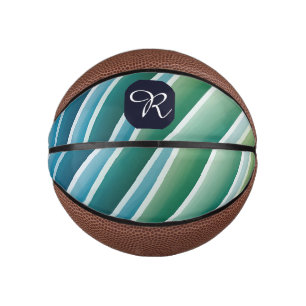 Custom Monogram Abstract Blue Green  Mini Basketball