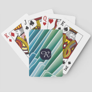 Custom Monogram Abstract Blue Green Poker Cards