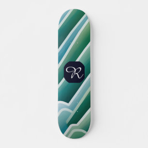 Custom Monogram Abstract Blue Green Skateboard