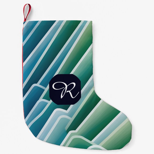 Custom Monogram Abstract Blue Green   Small Christmas Stocking (Front)