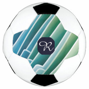 Custom Monogram Abstract Blue Green Soccer Ball