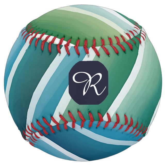 Custom Monogram Abstract Blue Green Softball (Front)