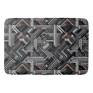 Custom Monogram Abstract Industrial Pattern Bath Mat