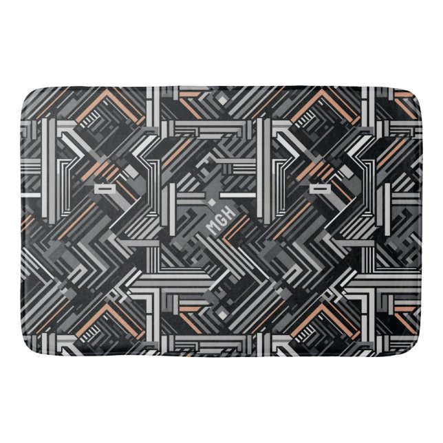 Custom Monogram Abstract Industrial Pattern Bath Mat (Front)