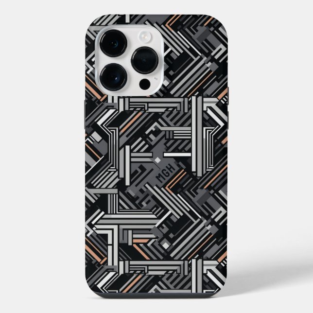 Custom Monogram Abstract Industrial Pattern iPhone Case (Back)
