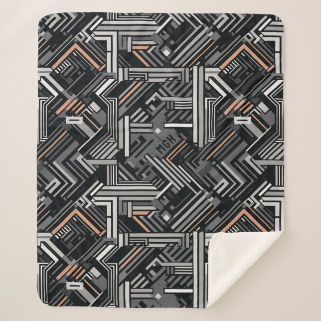Custom Monogram Abstract Industrial Pattern Sherpa Blanket (Front)