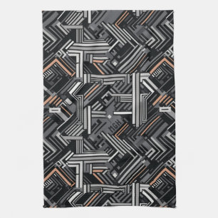 Custom Monogram Abstract Industrial Pattern Tea Towel