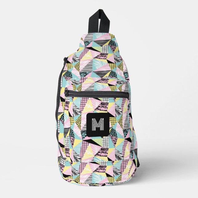 Custom Monogram Abstract Tropical Pattern Sling Bag (Front)