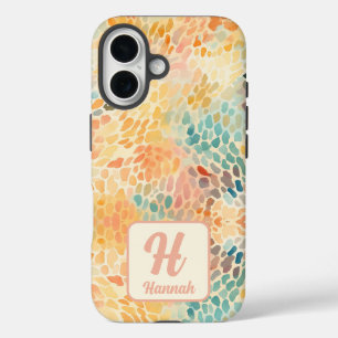 Custom Monogram Abstract Watercolor Pattern iPhone 16 Case