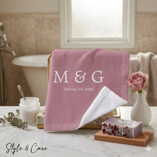 Custom Monogram and Date Personalised Dusty Rose Wash Cloth