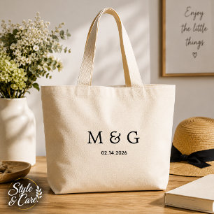 Custom Monogram and Date Personalised Jumbo Large Tote Bag