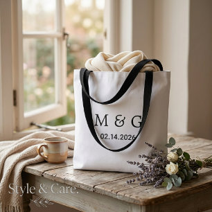 Custom Monogram and Date Personalised Shoulder Tote Bag