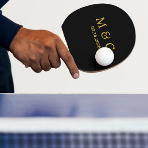 Custom Monogram and Date Personalized Black Ping Pong Paddle