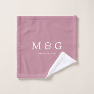 Custom Monogram and Date Personalized Dusty Rose Wash Cloth