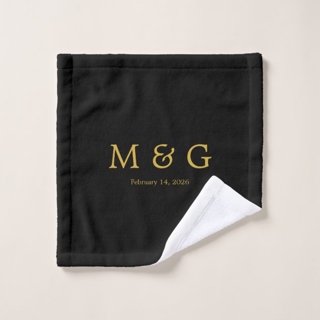 Custom Monogram and Date Personalized Solid Black Wash Cloth (Wash Cloth)