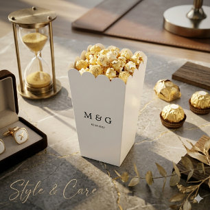 Custom Monogram and Date Symbol of Love Popcorn Favour Box