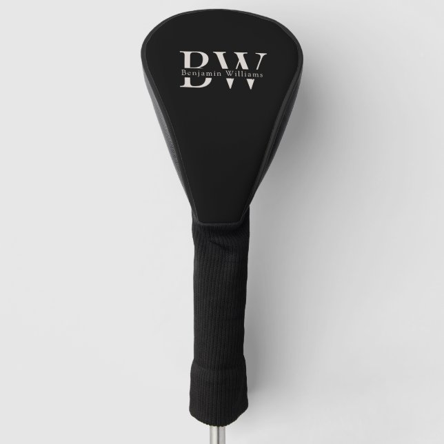 Custom Monogram and Name Classic Black Golf  Head Cover (Front)