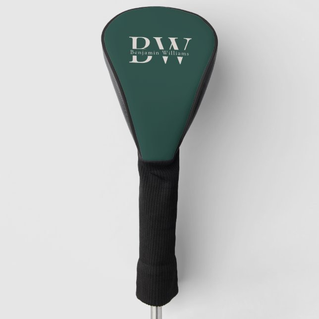 Custom Monogram and Name Classic Green Golf  Head Cover (Front)