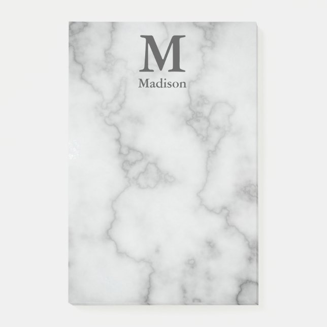 Custom Monogram and Name on Faux Gray Marble Post-it Notes (Front)