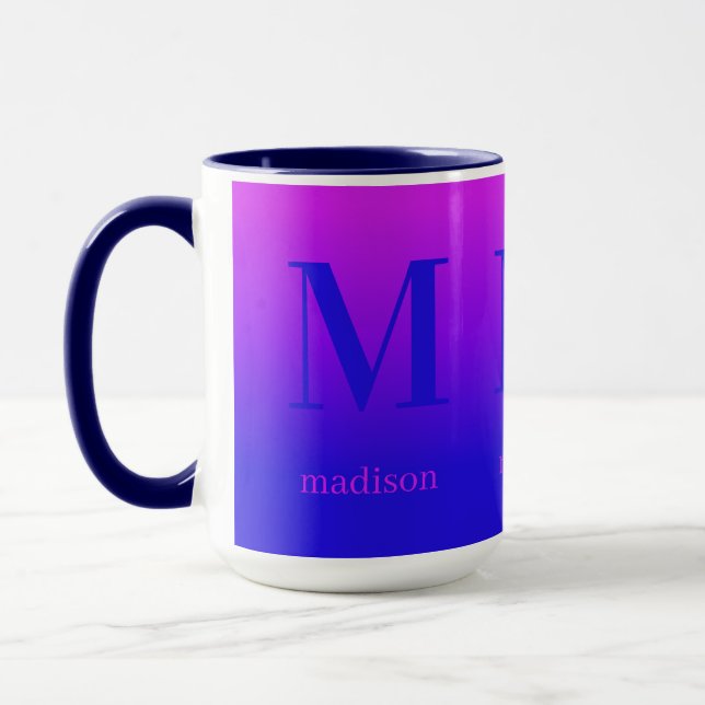 Custom monogram and name Pink to Blue Gradient Mug (Left)