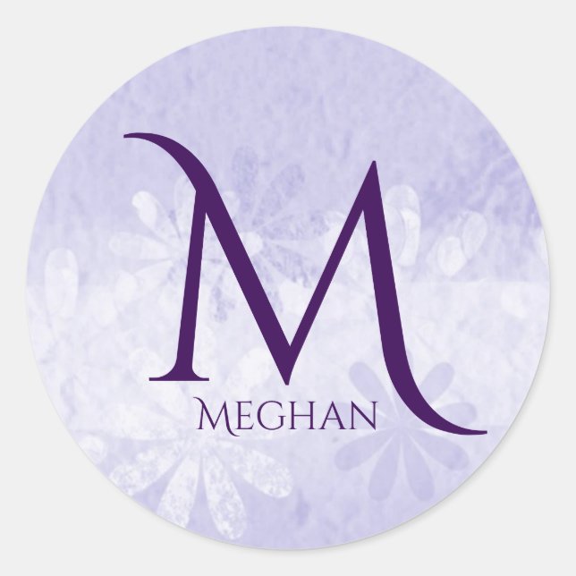 Custom Monogram and Name Purple and White Sticker (Front)