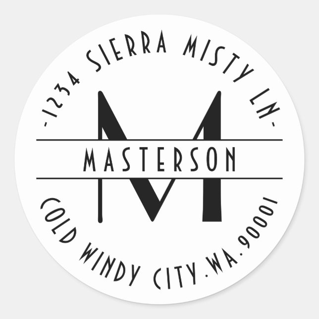 Custom Monogram Art Deco Return Address Label (Front)