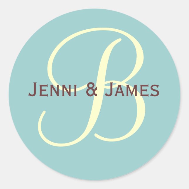 Custom Monogram B Wedding Favour & Envelope Sticke Classic Round Sticker (Front)