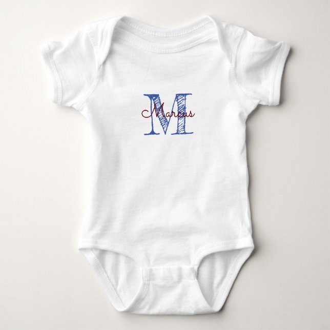 Custom Monogram Baby Boy Hand Lettered Bodysuit (Front)