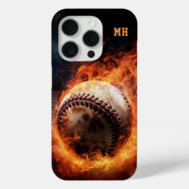 Custom Monogram Baseball on Fire Case-Mate iPhone Case (Back)