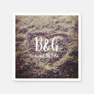 Custom monogram beach wedding heart in sand photo napkin
