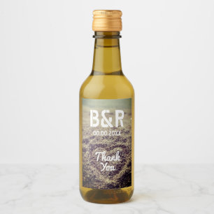 Custom monogram beach wedding photo mini bottle wine label