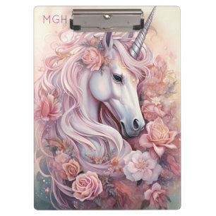 Custom Monogram Beautiful Unicorn Clipboard