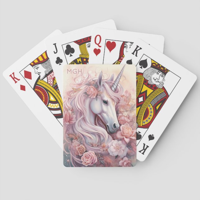 Custom Monogram Beautiful Unicorn Playing Cards (Back)