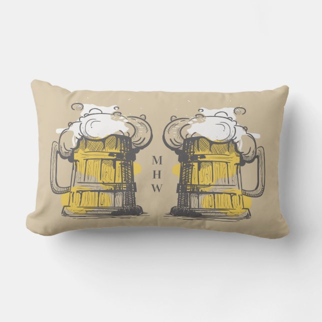 Custom monogram Beer Ilustration Throw Pillow (Front)