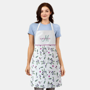 Custom Monogram, Berries and Greenery Pattern Apron